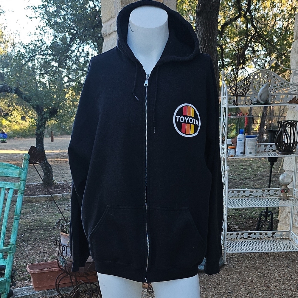 Men's Black Classic Toyota Logo Zip-Up Hoodie Sweatshirt Zippered Jacket XXL